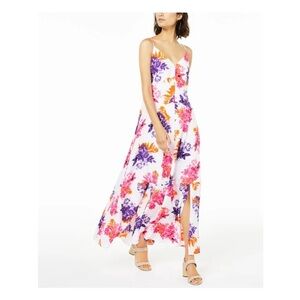 BAR III Womens Pink Zippered Slitted Floral Spaghetti Strap dress